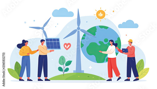 People Holding Globe and Solar Panel.