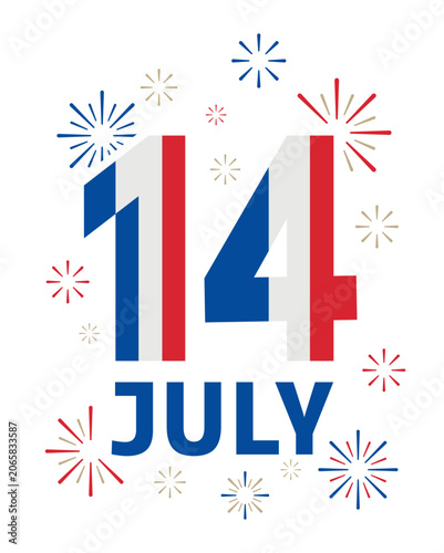 Bastille Day July 14 Greeting Card With France Flag Pattern Typography Fireworks Vector Poster Design