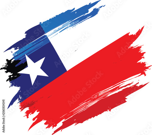 chile flag painted brush stroke grunge vector illustration