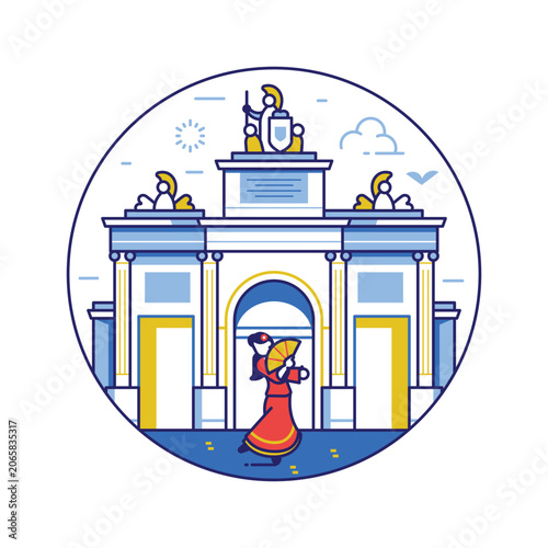 Puerta de Toledo Triumphal Arch Line Art Icon