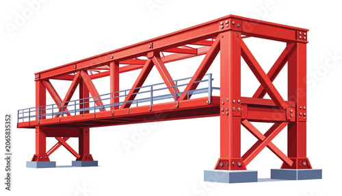 Red metal bridge structure model.