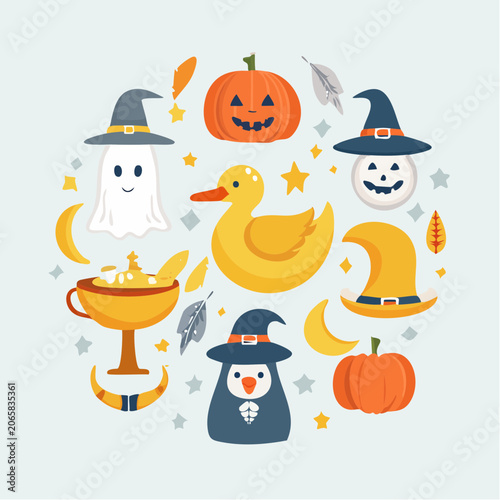 Halloween Themed Cute Cartoon Icons Circle