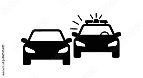 Vector illustration of police car pulling over a civilian vehicle icon on a transparent background