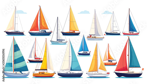 Sailboats with colorful sails on water.