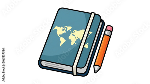 Notebook and pencil for world travel.
