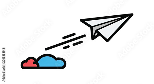 Paper airplane flying through clouds.
