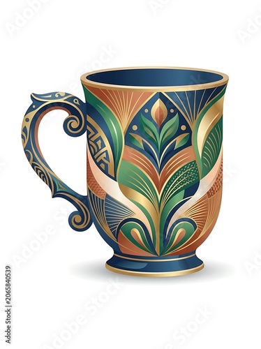 Colorful abstract vase with tropical plant design.