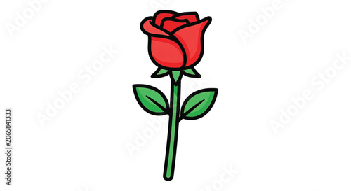 Red Rose Flower with Green Stem.