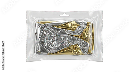 Foil emergency survival thermal blanket in plastic packaging isolated on transparent background, a lightweight safety and rescue equipment item designed for emergency situations, outdoor activities