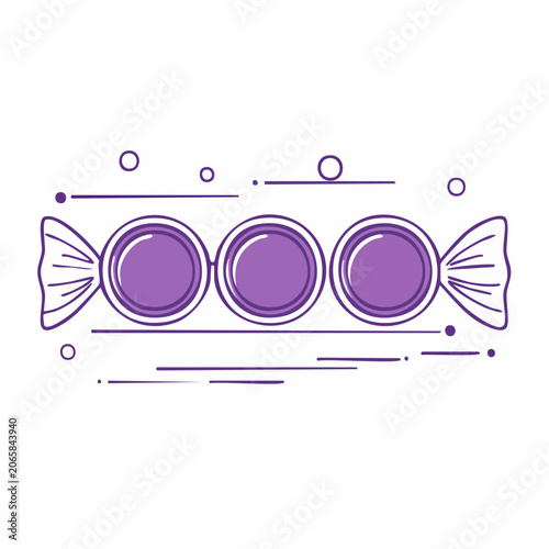 Three Purple Candies in Wrapper