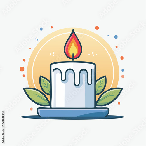 Stylized illustration of a burning candle with leaves