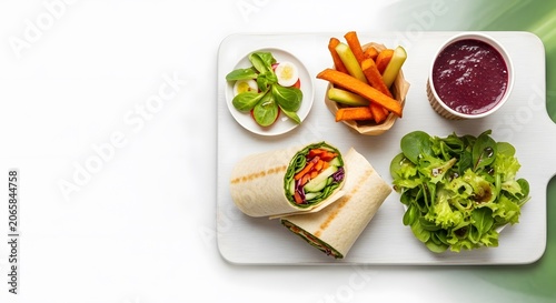 Healthy Wrap Meal with Fresh Salad and Vegetable Sticks