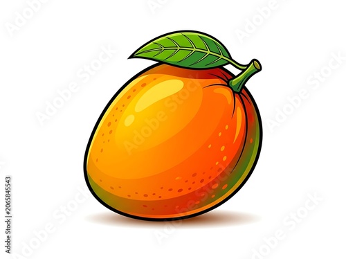 Colorful apple with green leaf on white background.