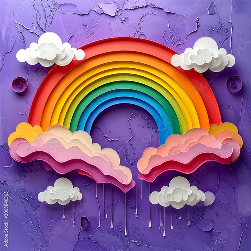 Colorful abstract art with rainbow and floral elements.