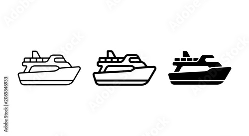 Cuadro en lienzo Ferry Boat Icons Set, Passenger Ship Vector Graphics, Maritime Transport Symbols