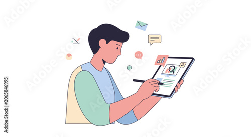 Young man using a digital tablet.