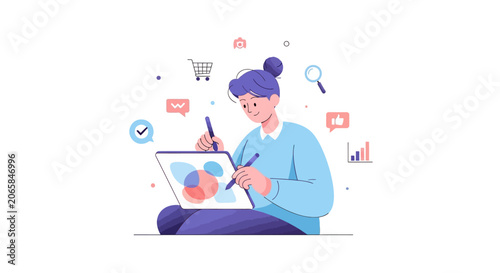 Woman working on laptop computer.