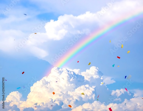 Aerial view of colorful hot air balloons in sky.