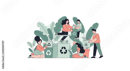 People recycling and collecting waste.