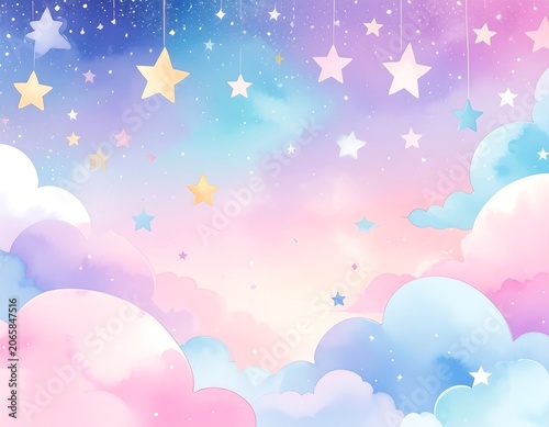 Colorful abstract background with starry pattern and clouds.