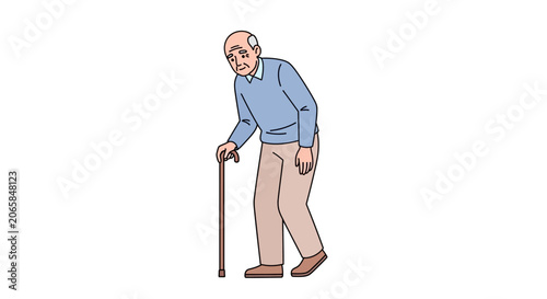 Elderly man walking with a cane.