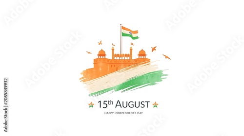 Watercolor Red Fort Illustration for 15th August Independence Day