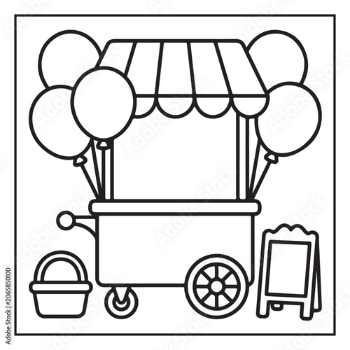 Summer Vacation Coloring Page with Beach, Camping, Picnic, Garden, Travel and Outdoor Leisure Activities – Black and White Line Art for Kids and Adults,