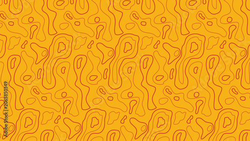 Abstract Topographic Contour Lines Seamless Pattern Background in Yellow and Red