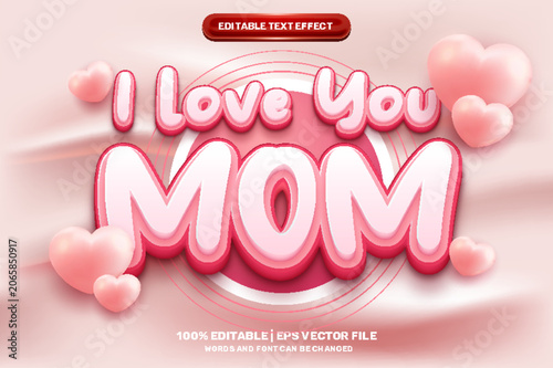 i love you mom happy mother's day pink love 3D logo mock up template Editable text Effect Style