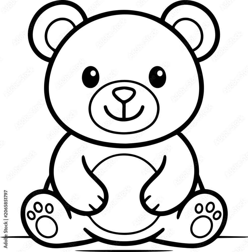 Fototapeta premium Cute Teddy Bear Sitting Coloring Page Black and White Cartoon Illustration