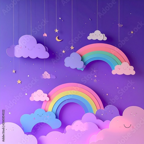 Colorful abstract digital art with cloud shapes.