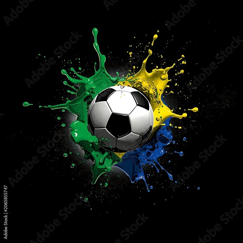 Soccer Ball with Green and Yellow Paint Splash Background