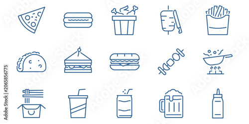 Photos Icon Line Fast Food Eatery Food Fast Burger Pizza Snack Hot Dog Fries Sandwich Taco Burrito Enclosed Sushi Noodle Skewer Chicken