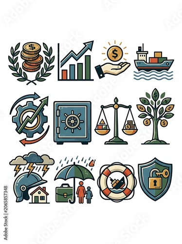 Diverse collection of colorful vector icons and symbols.
