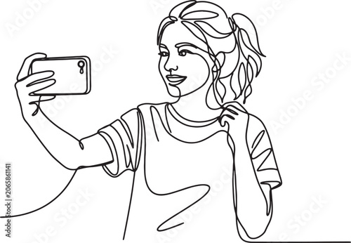 Fotografi Woman taking a selfie with a smartphone  modern lifestyle