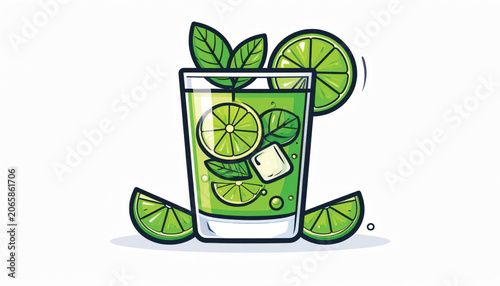 Refreshing Lime and Mint Cocktail Drink.