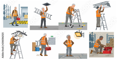 Bild auf Leinwand Senior maintenance technician performing various repair and facility management