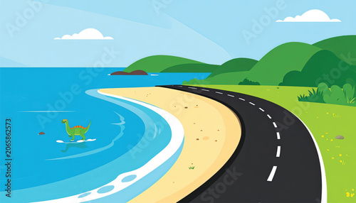 Road by the ocean shore line.