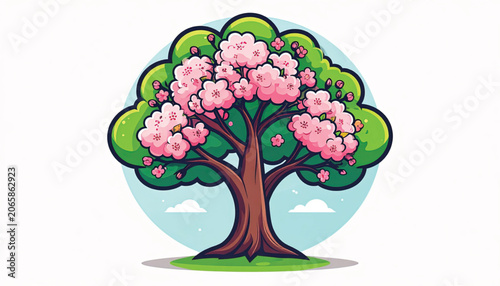 Pink Blossoms on Tree Branches.
