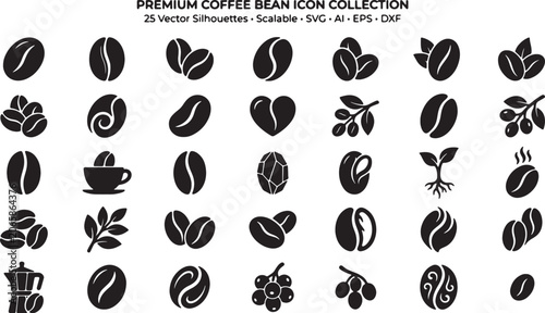 Canvastavla Collection of coffee bean icons in silhouette style
