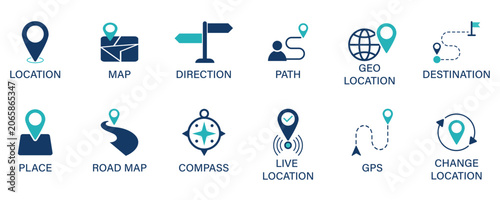 Location icon set. Map pin icon. Map pointer icons. Location symbols. Vector illustration