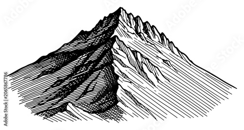 Billede på lærred Rocky mountain peak ridge high altitude landscape vintage engraving style