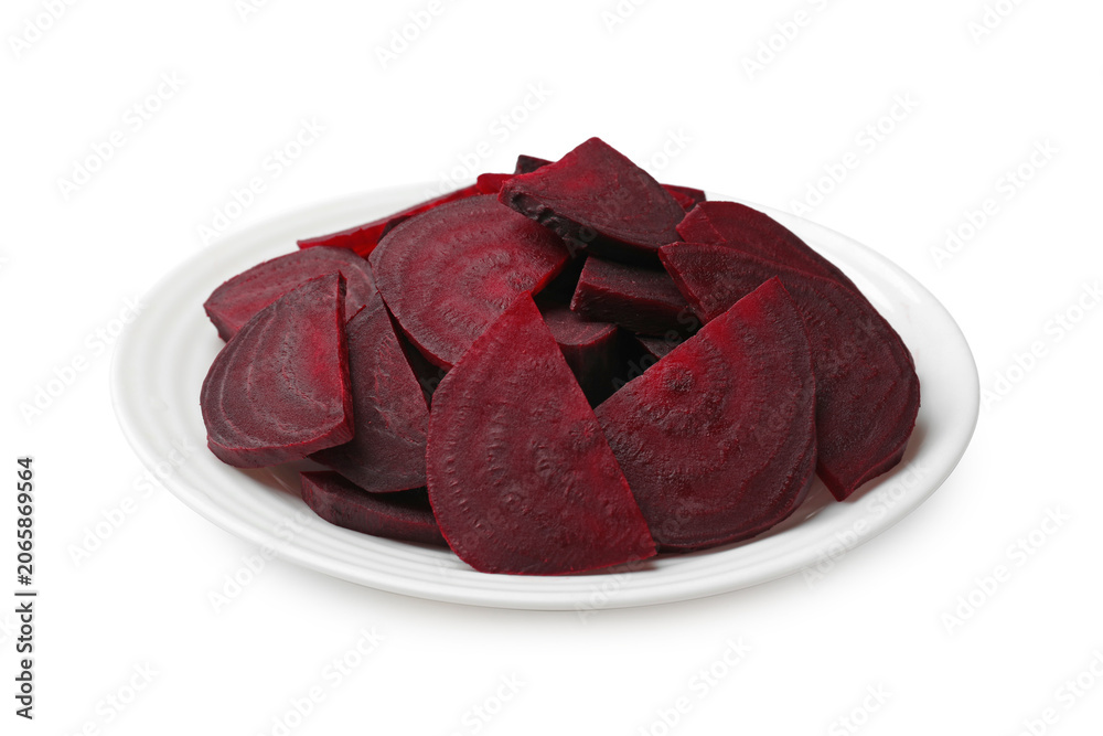 Obraz premium Pieces of tasty boiled beets isolated on white