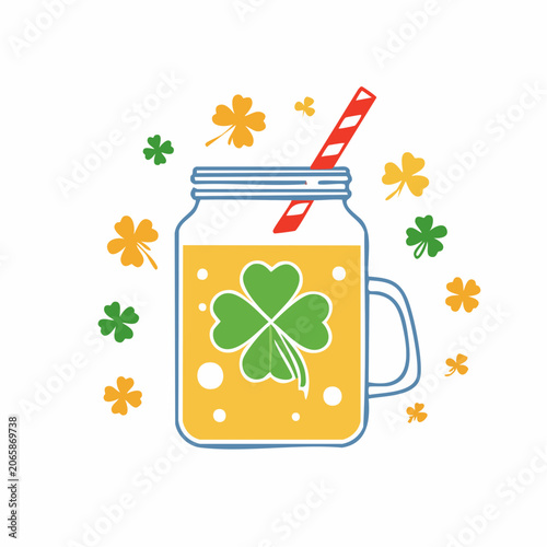 St. Patrick's Day Drink with Clover and Straw