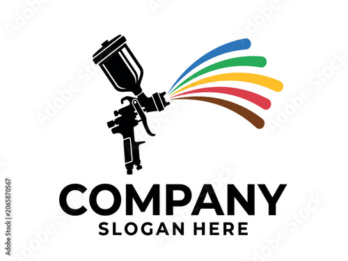 Spray gun with colorful paint streams black silhouette on a white background painting tool sprayer