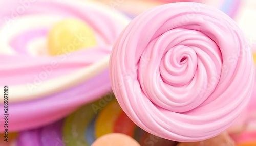 Close-up of pink frosted doughnut with sprinkles.