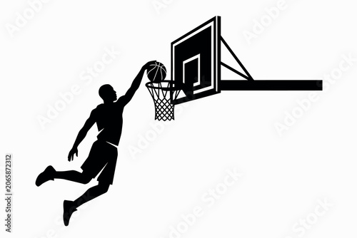Fotografía Basketball player silhouette dunking a black shape on a white background dunk sp