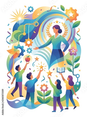 Colorful cartoon children celebrating international day.