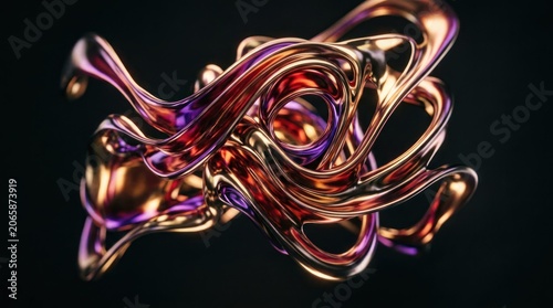 Abstract Metallic Sculpture with Iridescent Hues.