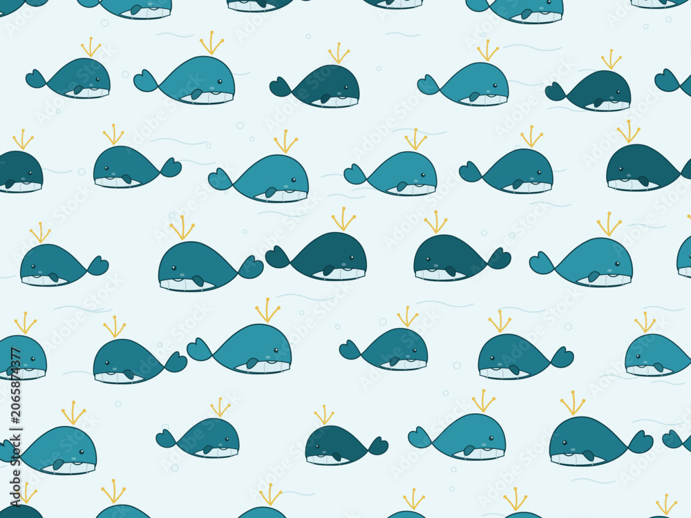 Fototapeta premium Adorable Whale Scatter Nautical Nursery Pattern Art